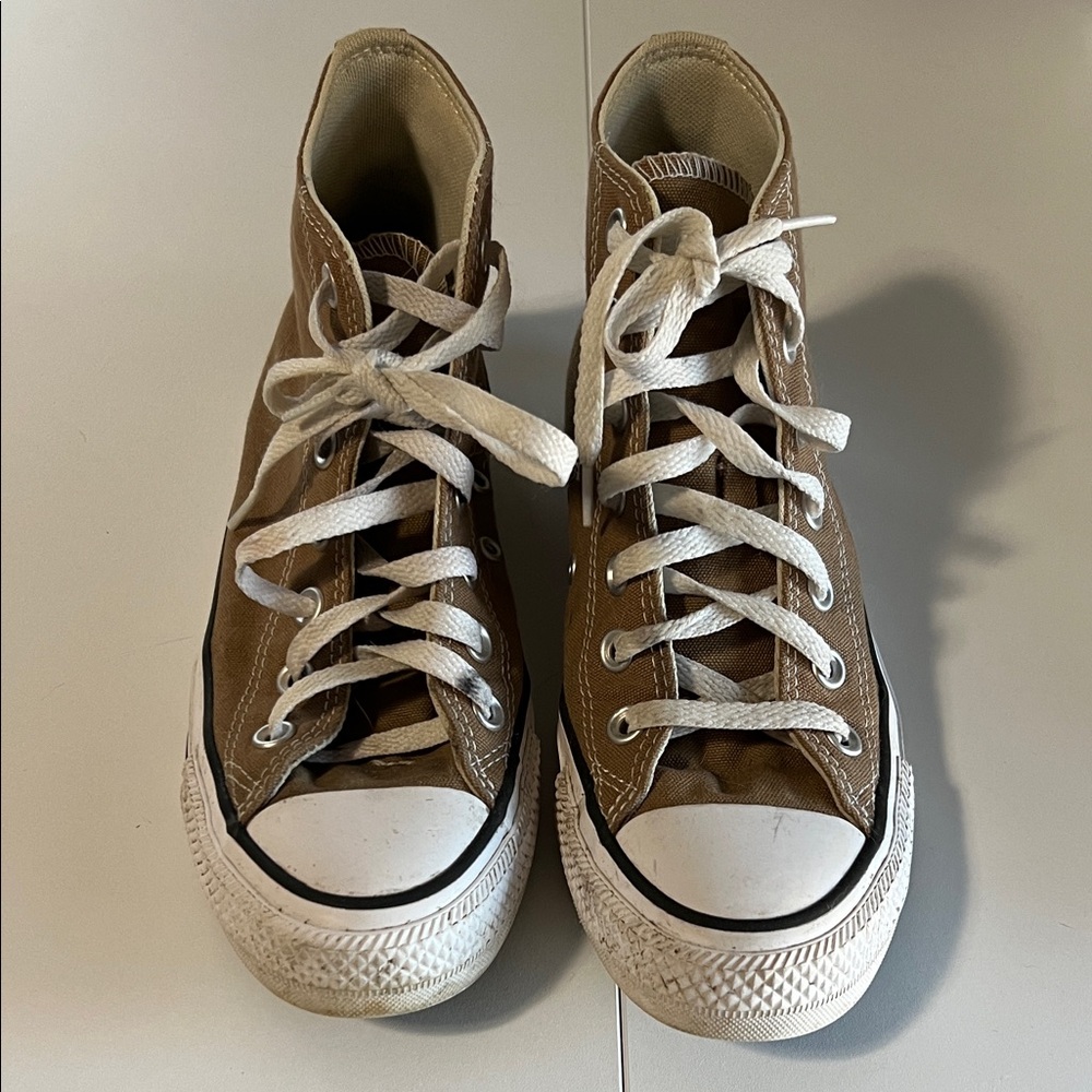 Converse Tan High-Top Sneakers with White Accents